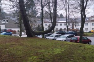 Blick auf Haus und Parkplatz